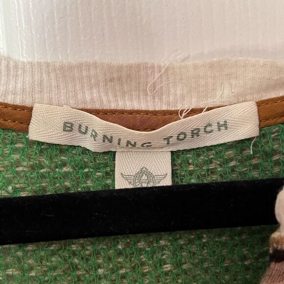 Burning Torch Cardigan Sweater Womens M Mixed Prints Striped Knit Pockets Button - Picture 8 of 9